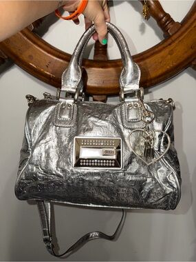 Vintage Guess Silver Metallic Satchel Handbag